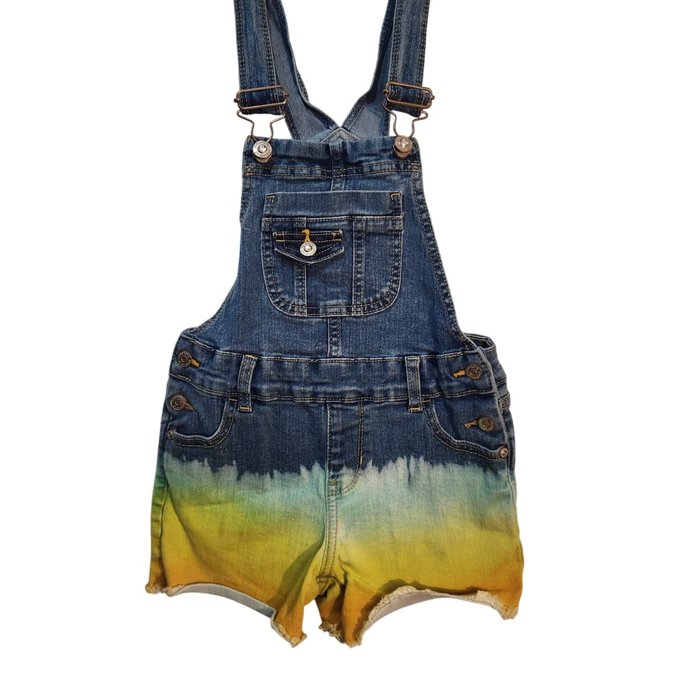 Jordache Girls Denim Overalls Shorts Size‎ S (6-6X) Ombre Frayed Hem